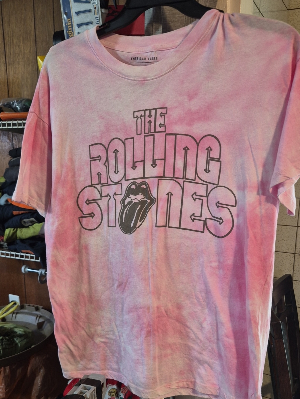 American Eagle Outfitters Pink Tie-Dye Rolling Stones Graphic Tee